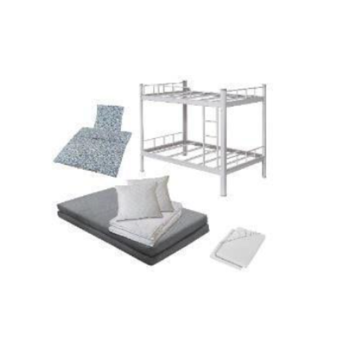 Bett Komplettset mit hellblauer Bettwäsche, einem Etagenbett, Matratzen, Bettwäsche und Spannbettlaken