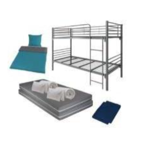 Bett Komplettset mit cyanblauer Bettwäsche, einem Etagenbett, Matratzen, Bettwäsche und Spannbettlaken